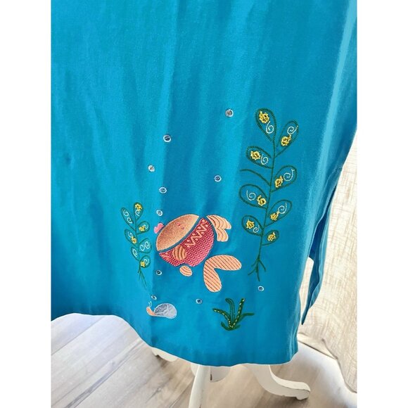 Davina Women's Artsy Size 1X blue maxi dress & jacket embroidered fish casual - Picture 15 of 15